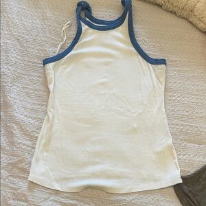 Pilcro White Ribbed Halter Tank with Blue Trim